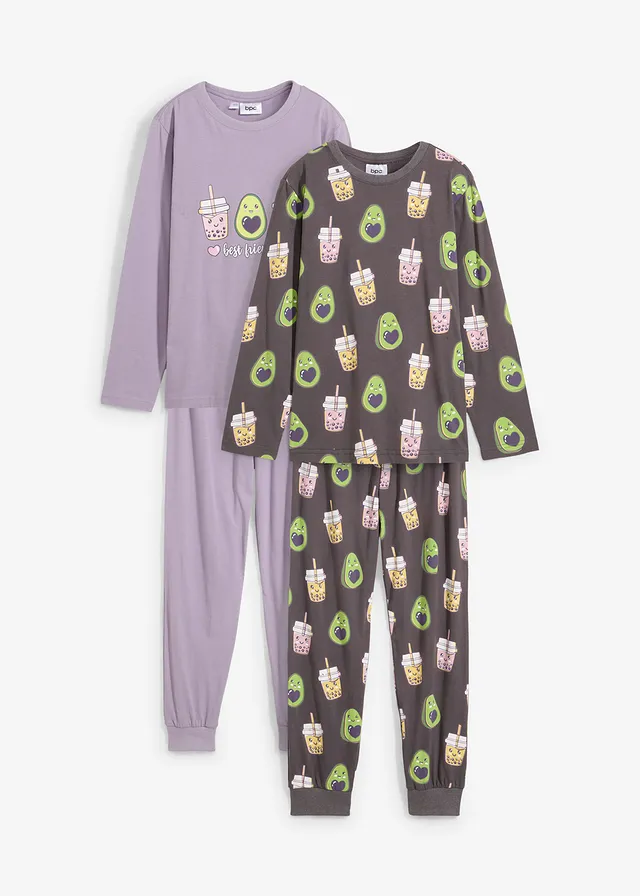 Meisjes pyjama van biologisch katoen (4-dlg. set), Kleur: leisteengrijs-rookviolet gedessineerd