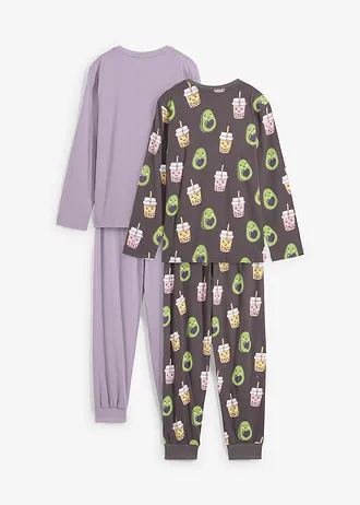 Lot de 2 pyjamas 100% coton • gris ardoise-violet fumé imprimé • Boutique bonprix