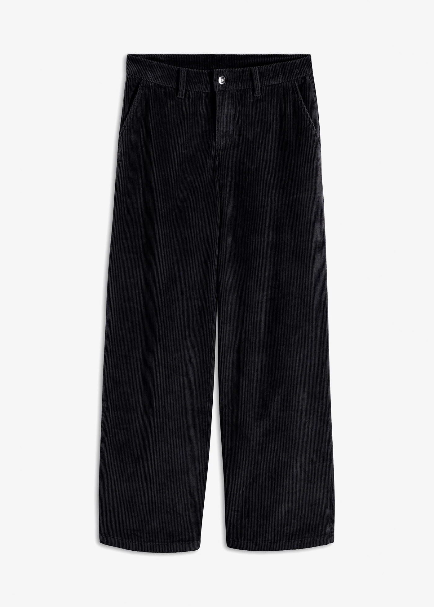Pantaloni largi din material reiat din amestec cu bumbac • negru • magazin bonprix