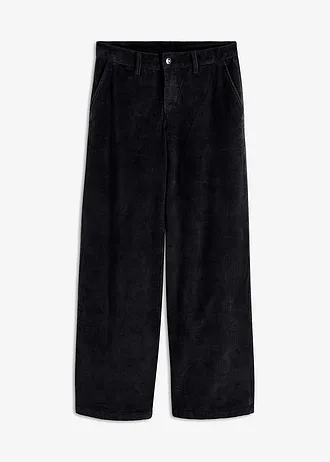 Pantalon large en velours côtelé, Couleur: noir