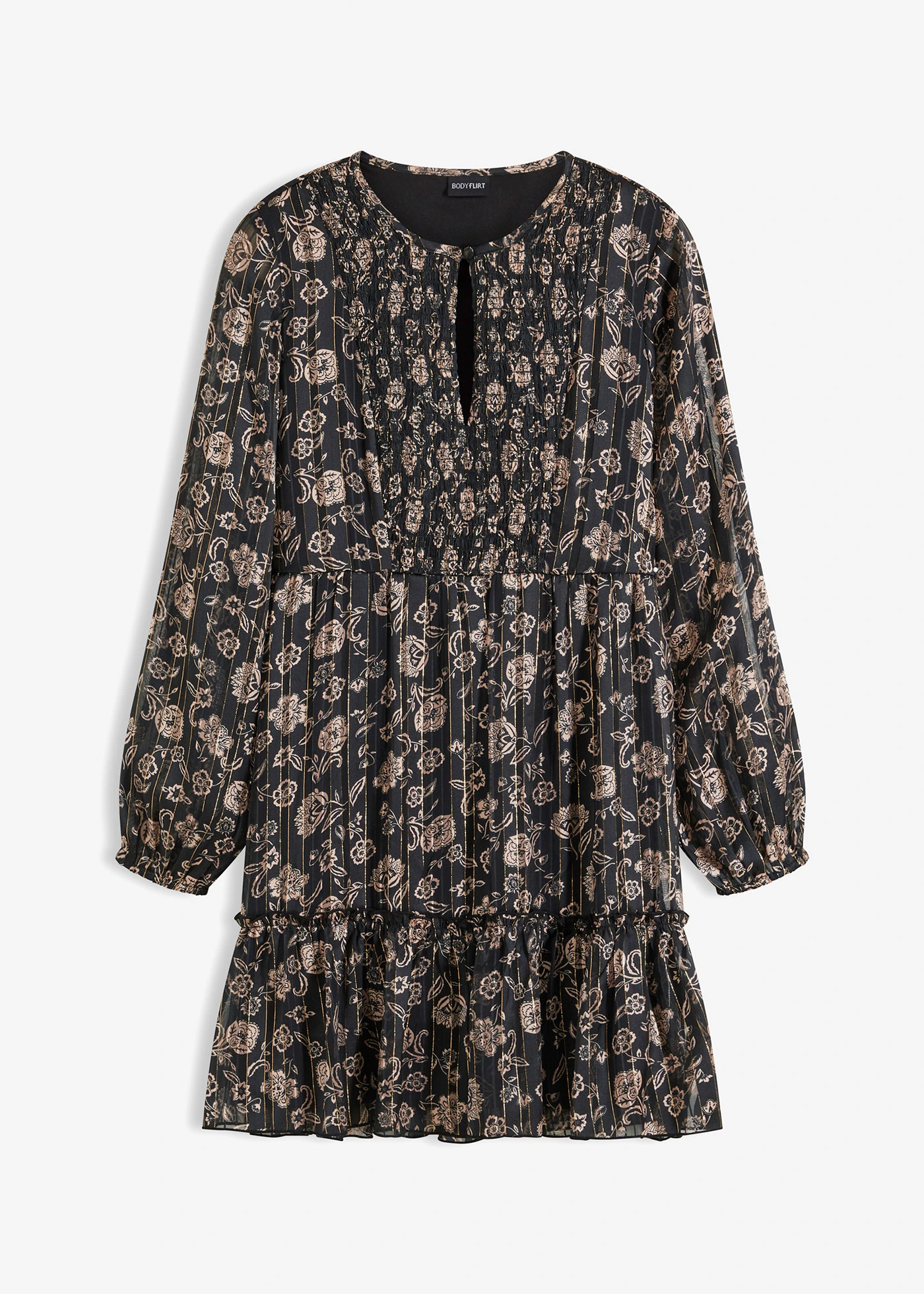Sukienka szyfonowa • czarno-matowy beżowy w roślinny wzór • bonprix obchod