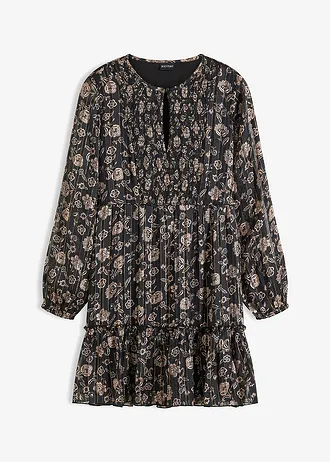Sukienka szyfonowa • czarno-matowy beżowy w roślinny wzór • bonprix obchod