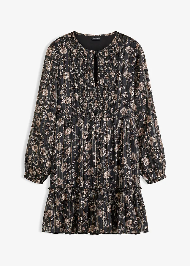Sukienka szyfonowa • czarno-matowy beżowy w roślinny wzór • bonprix obchod