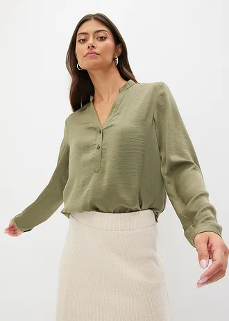 Satijnen blouse • olijfgroen • bonprix online shop