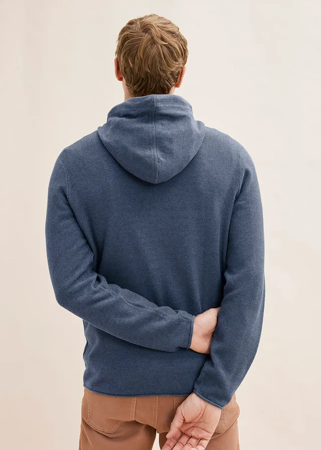 Pull à capuche en fine maille, Couleur: bleu chiné