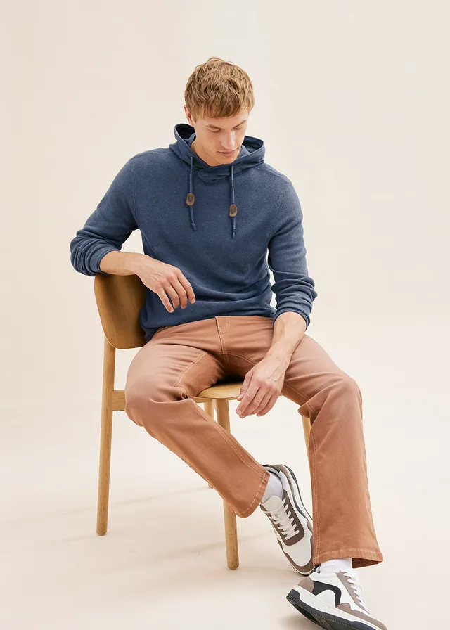 Pull à capuche en fine maille, Couleur: bleu chiné
