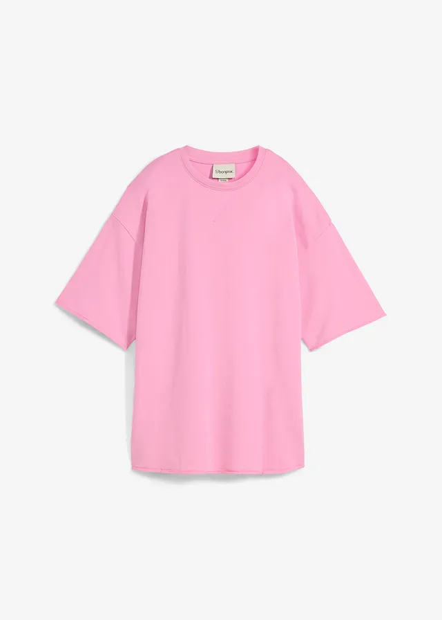 T-shirt long en sweat 100% coton, Couleur: rose glycine