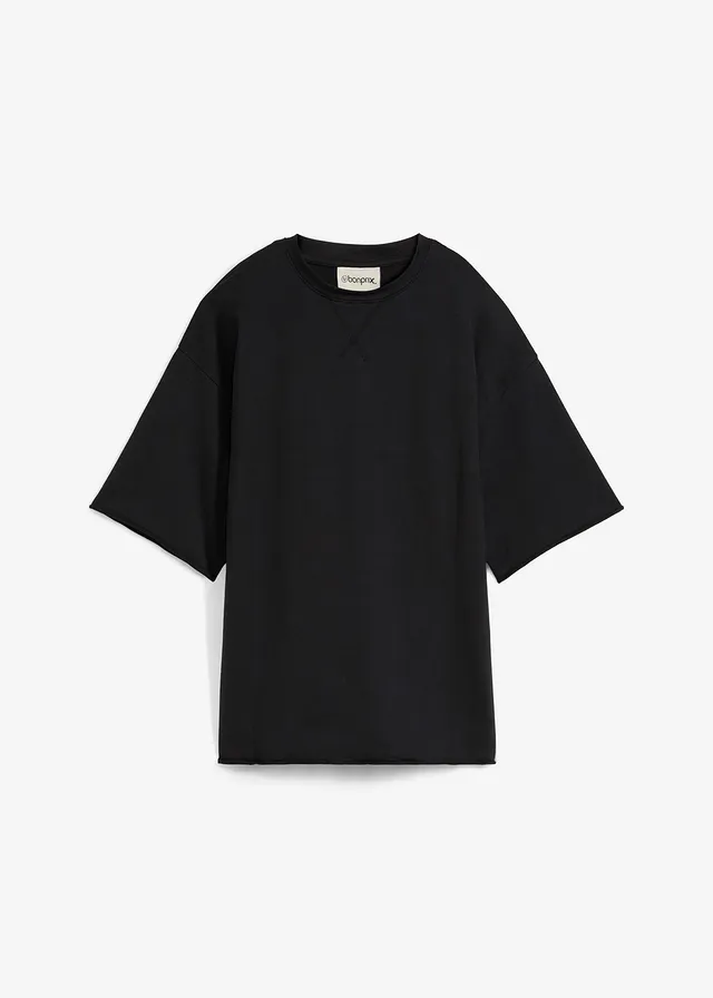 T-shirt long en sweat 100% coton, Couleur: noir