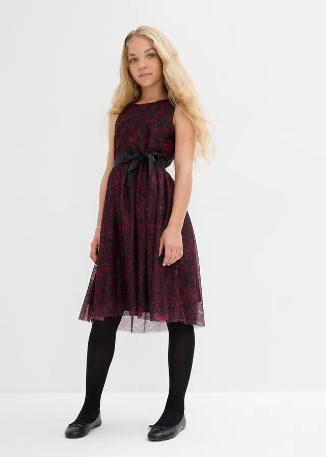 Feestelijke meisjes jurk, Kleur: zwart gebloemd