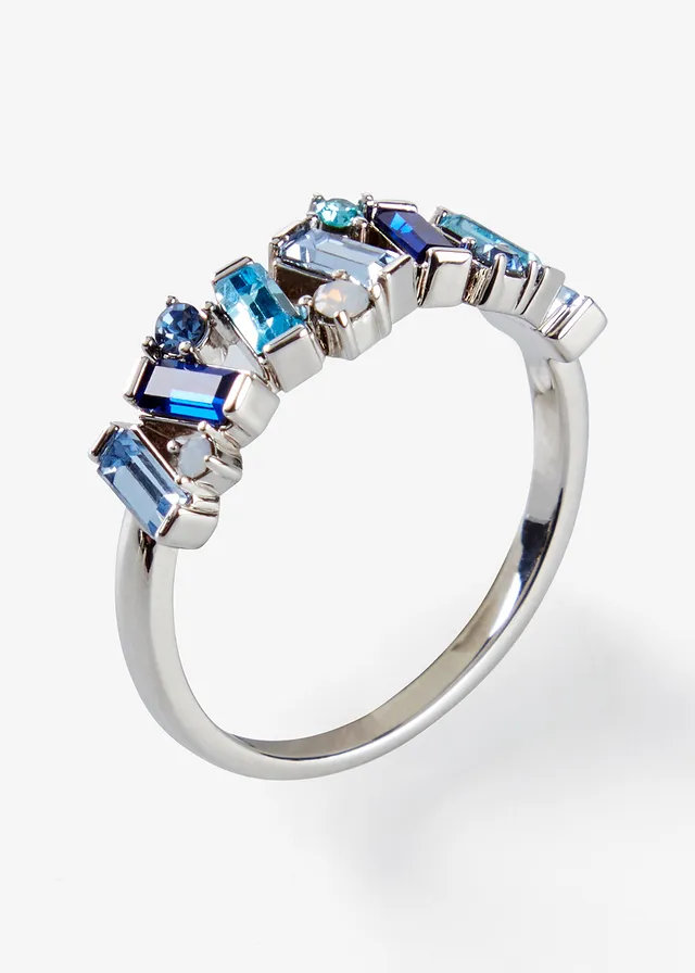 Prsten s rafinovanými křišťálovými kameny ze skla • stříbrné tóny, rhodinované/modrá • bonprix obchod
