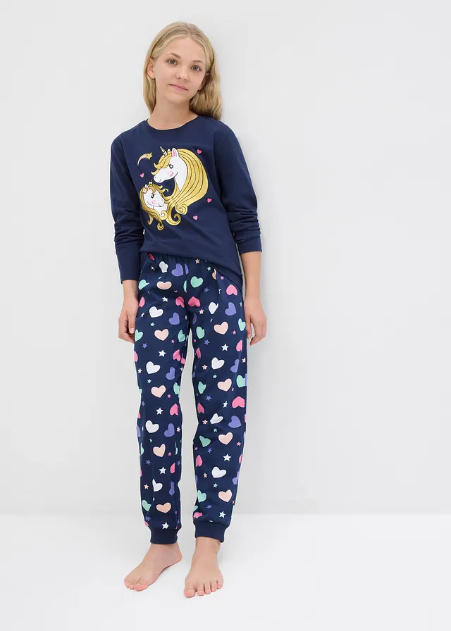 Pijama din bumbac organic 100% (set/2 buc.), culoare: bleumarin cu imprimeu