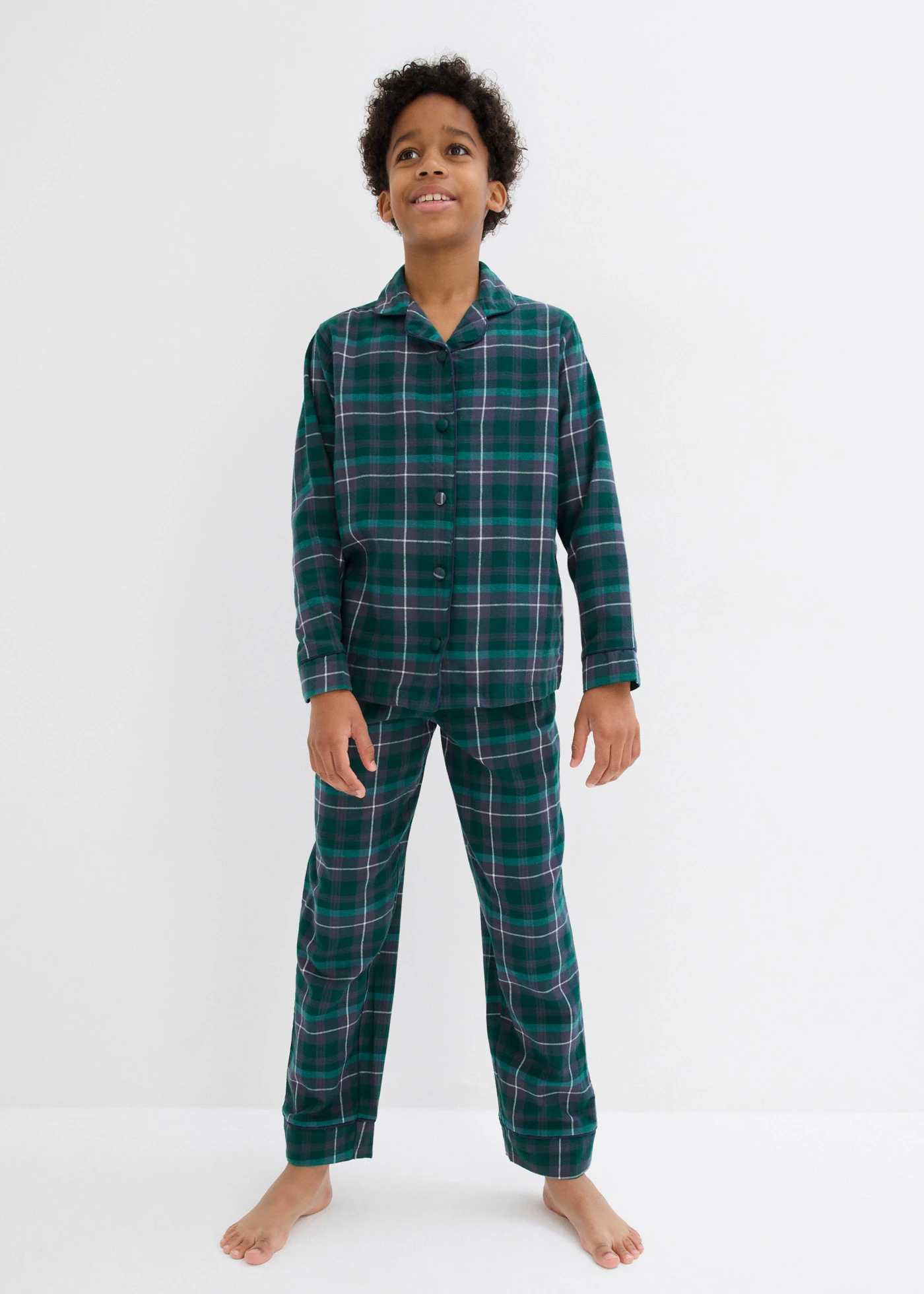 Kinderen pyjama van flanel (2-dlg. set) • bosgroen-wit- flessengroen-nachtblauw geruit • bonprix online shop