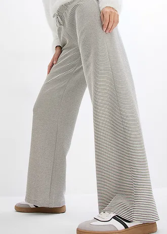 Csíkos dzsörzé nadrág zsinórbehúzóval, pamut keverékből • fekete/gyapjúfehér csíkos • bonprix áruház