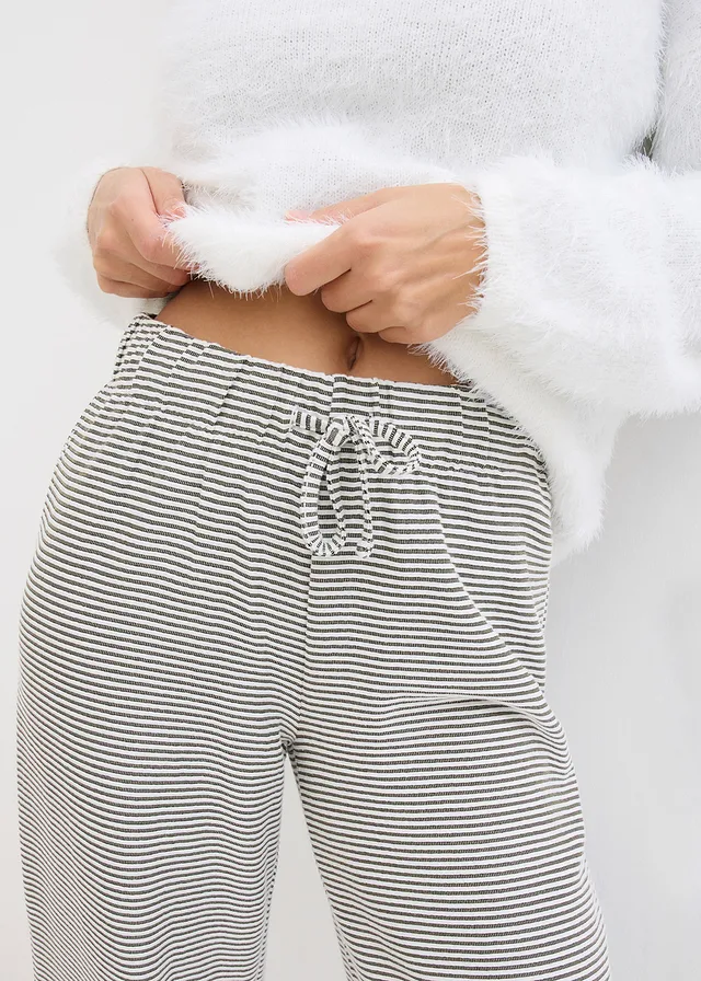 Pantalon en jersey rayé avec cordon de serrage, coton majoritaire • noir-écru rayé • product-page.page-title-suffix