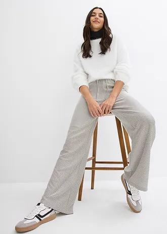 Pantalon en jersey rayé avec cordon de serrage, coton majoritaire • noir-écru rayé • Boutique bonprix