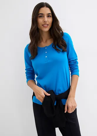 Shirt met ronde hals van puur biologisch katoen, Kleur: capriblauw