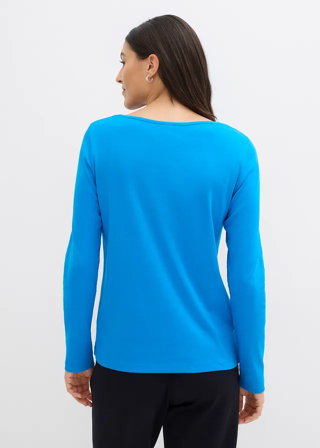 T-shirt manches longues à col rond, Couleur: bleu capri