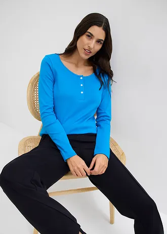 T-shirt manches longues à col rond • bleu capri • Boutique bonprix