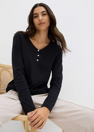 Shirt z długim rękawem, z czystej bawełny organicznej • czarny • sklep bonprix