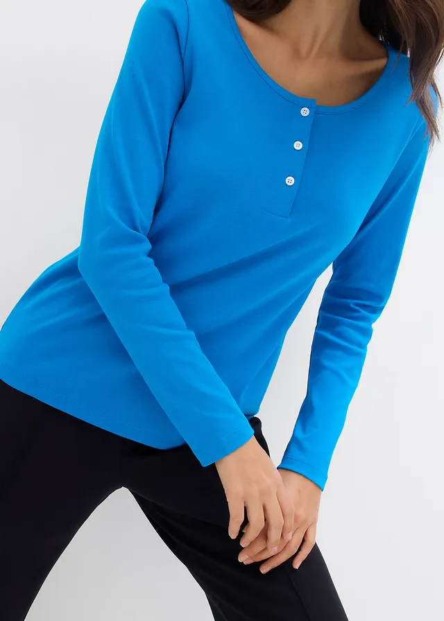 Shirt z okrągłym dekoltem, z czystej bawełny organicznej • niebieski capri • sklep bonprix
