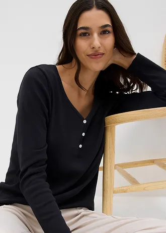 Shirt z długim rękawem, z czystej bawełny organicznej • czarny • sklep bonprix