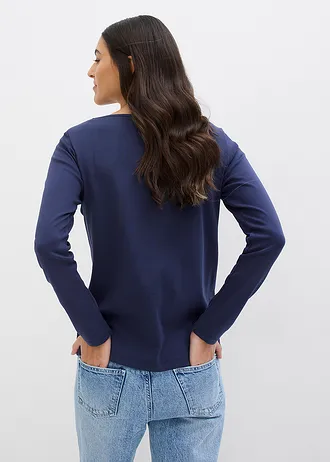 Shirt z okrągłym dekoltem, z czystej bawełny organicznej • ciemnoniebieski • sklep bonprix