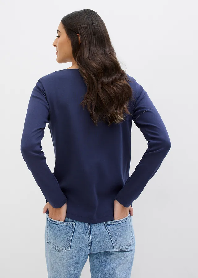 Shirt z okrągłym dekoltem, z czystej bawełny organicznej, kolor: ciemnoniebieski