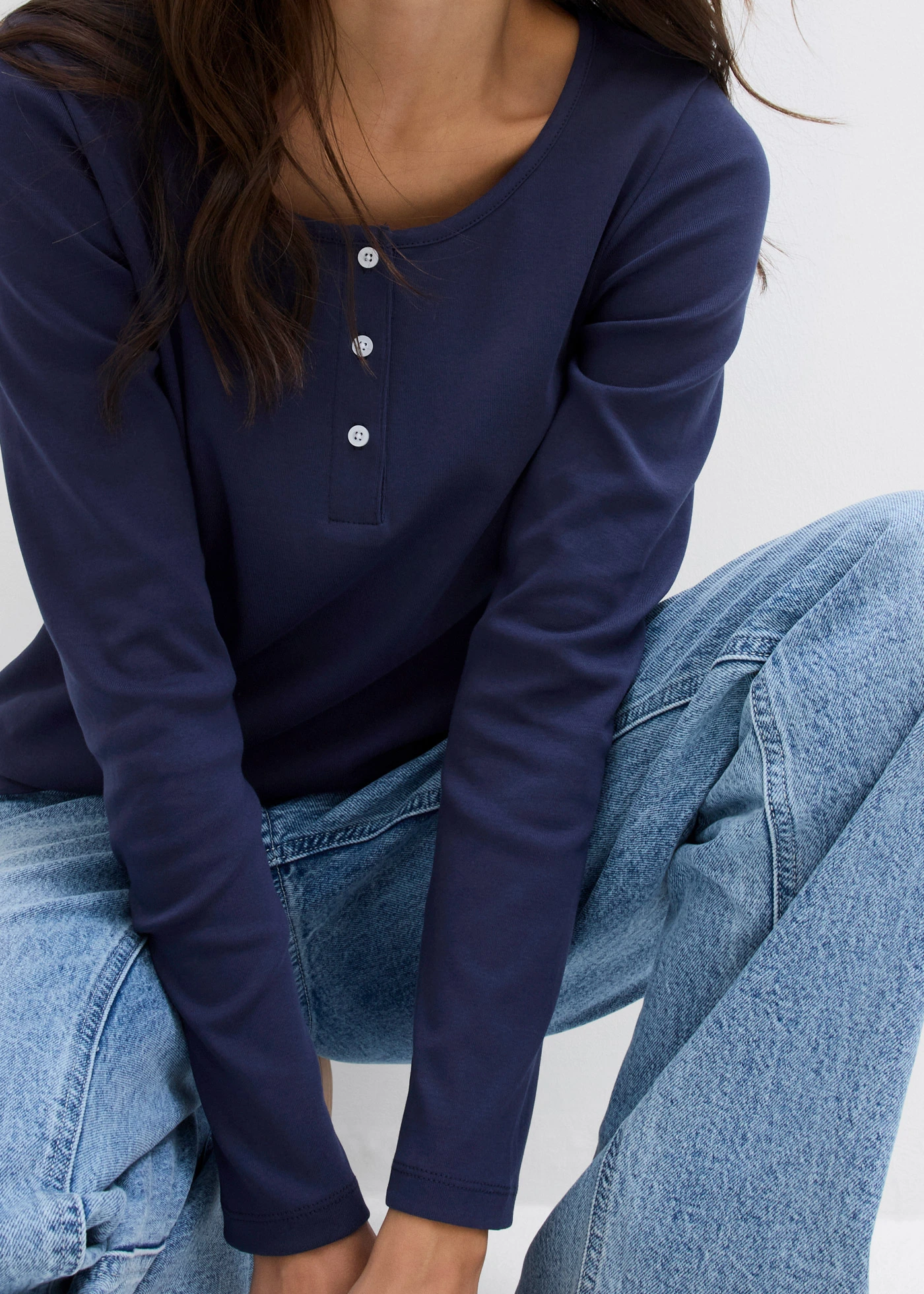 Shirt met ronde hals van puur biologisch katoen • donkerblauw • bonprix online shop