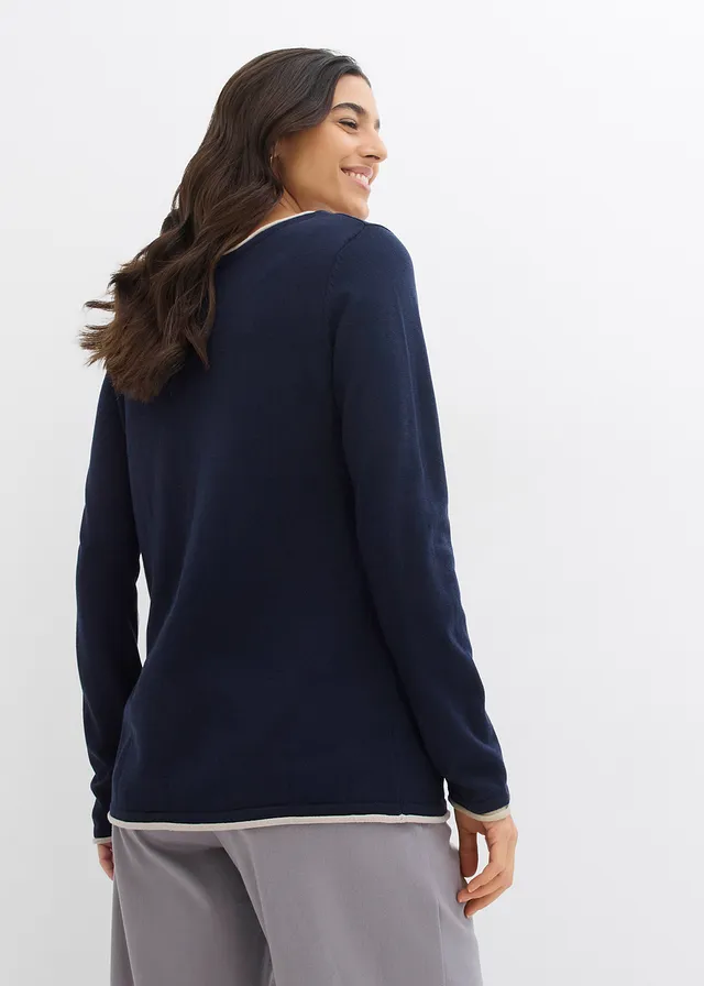 Pull en fine maille de coton mélangé • bleu foncé/gris pierre • product-page.page-title-suffix