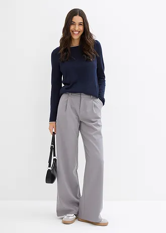 Sweter z cienkiej dzianiny z mieszanki bawełny • ciemnoniebiesko-kamienisty • sklep bonprix