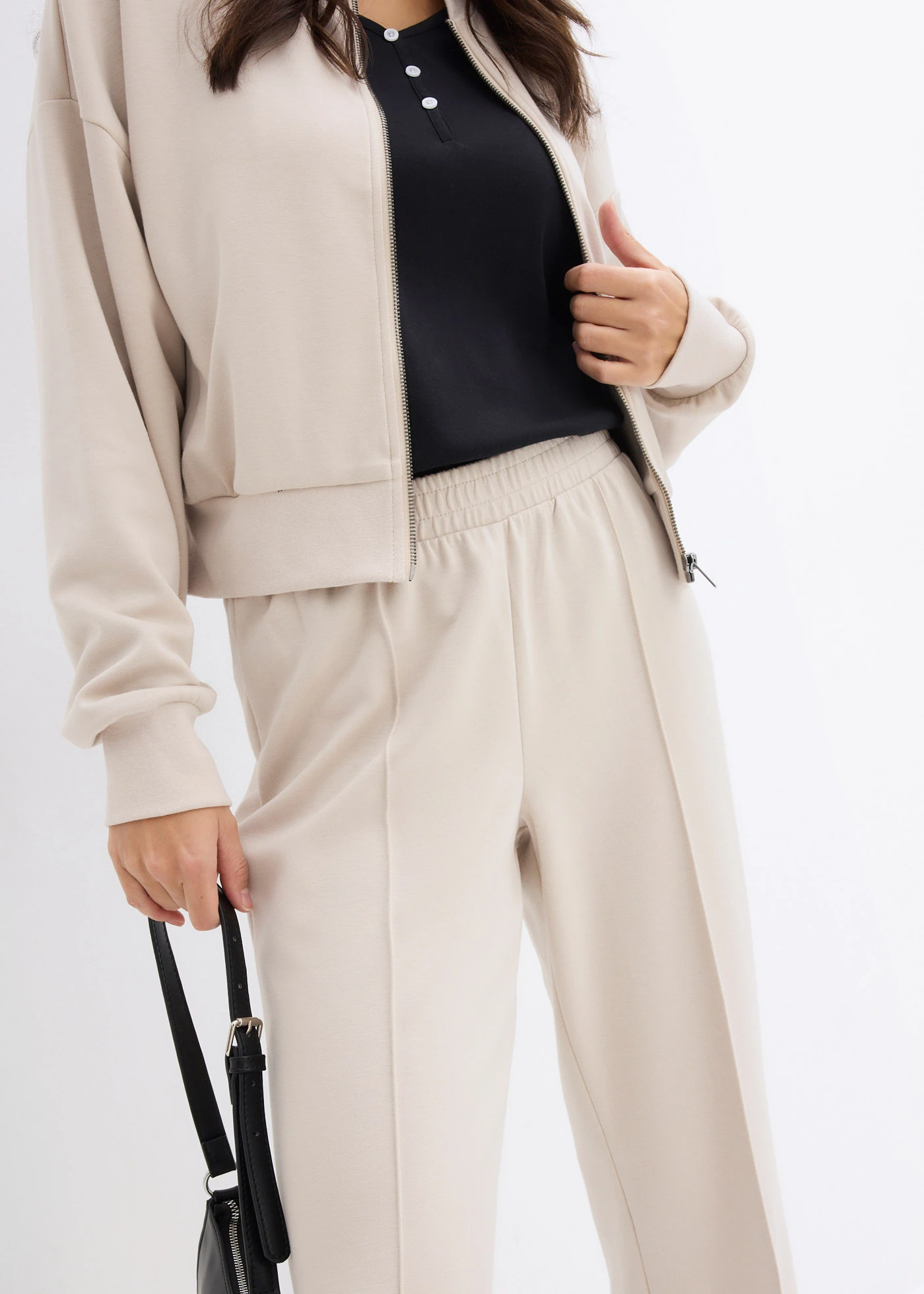 Pantaloni casual scuba din amestec moale de viscoză • gri-piatră • magazin bonprix