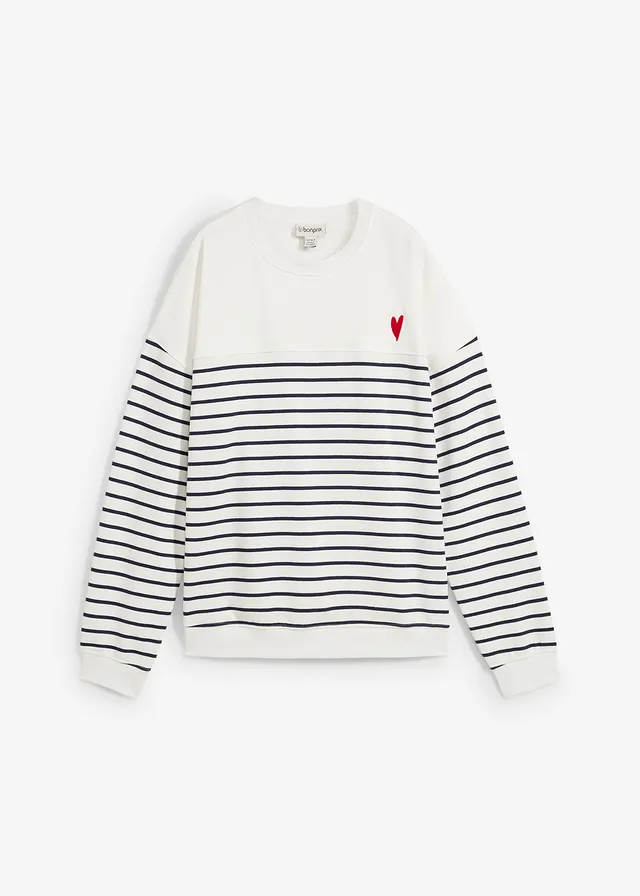 Sweat oversize en coton mélangé, Couleur: écru/bleu foncé rayé