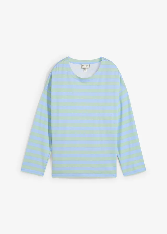 Oversize triko z čisté bavlny • světle modrá/světle rákosová s proužky • bonprix obchod