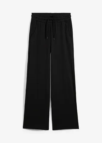 Wijde jersey broek van interlock, Kleur: zwart