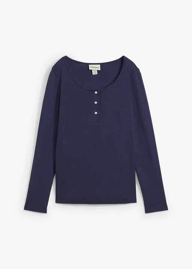 Shirt z okrągłym dekoltem, z czystej bawełny organicznej • ciemnoniebieski • sklep bonprix