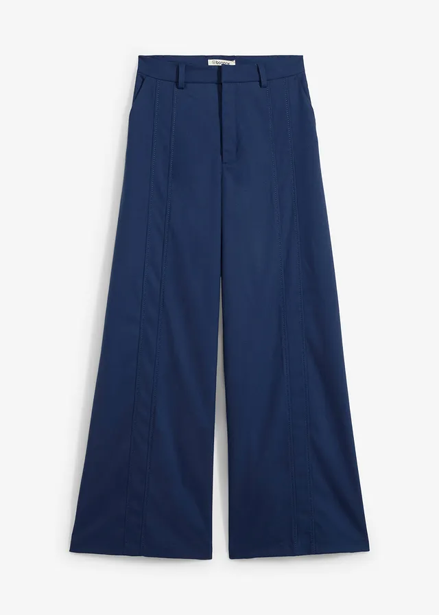 Pantalon ample à taille haute, Couleur: bleu profond