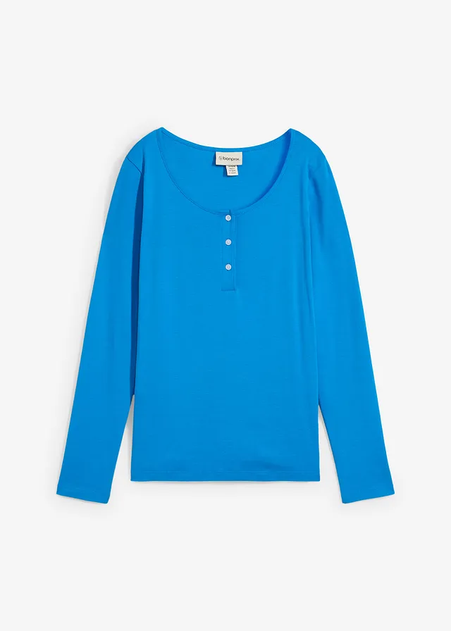 T-shirt manches longues à col rond • bleu capri • Boutique bonprix