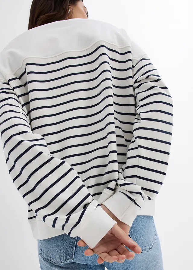 Oversized sweater in een katoenmix • wolwit-donkerblauw gestreept • product-page.page-title-suffix