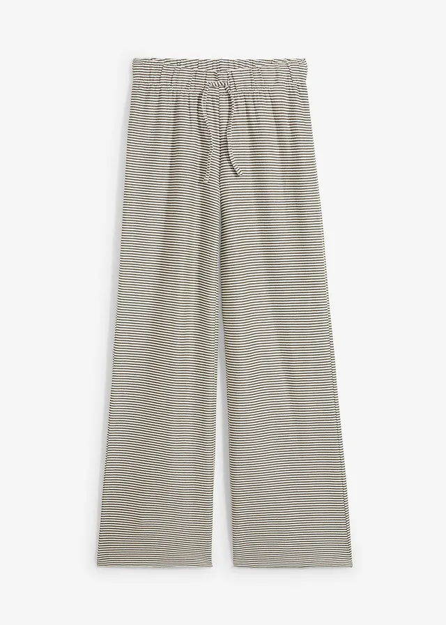 Pantalon en jersey rayé avec cordon de serrage, coton majoritaire, Couleur: noir-écru rayé