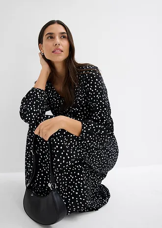 Bavlněné šaty ze žerzeje, midi délka • černo-přírodní bílá s puntíky • bonprix obchod