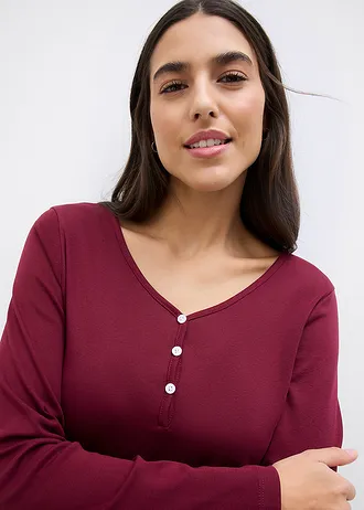 Tričko z bio bavlny, dlhý rukáv • javorovo červená • obchod bonprix