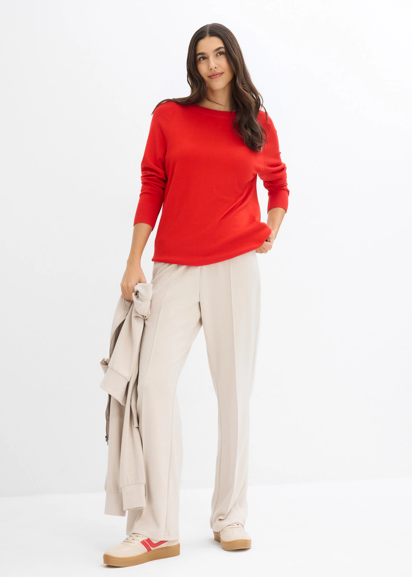 Pulover din tricotaj fin • roşu-căpşună • magazin bonprix