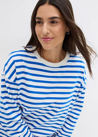Sweater van biologisch katoen • beige-arctisch blauw gestreept • bonprix online shop