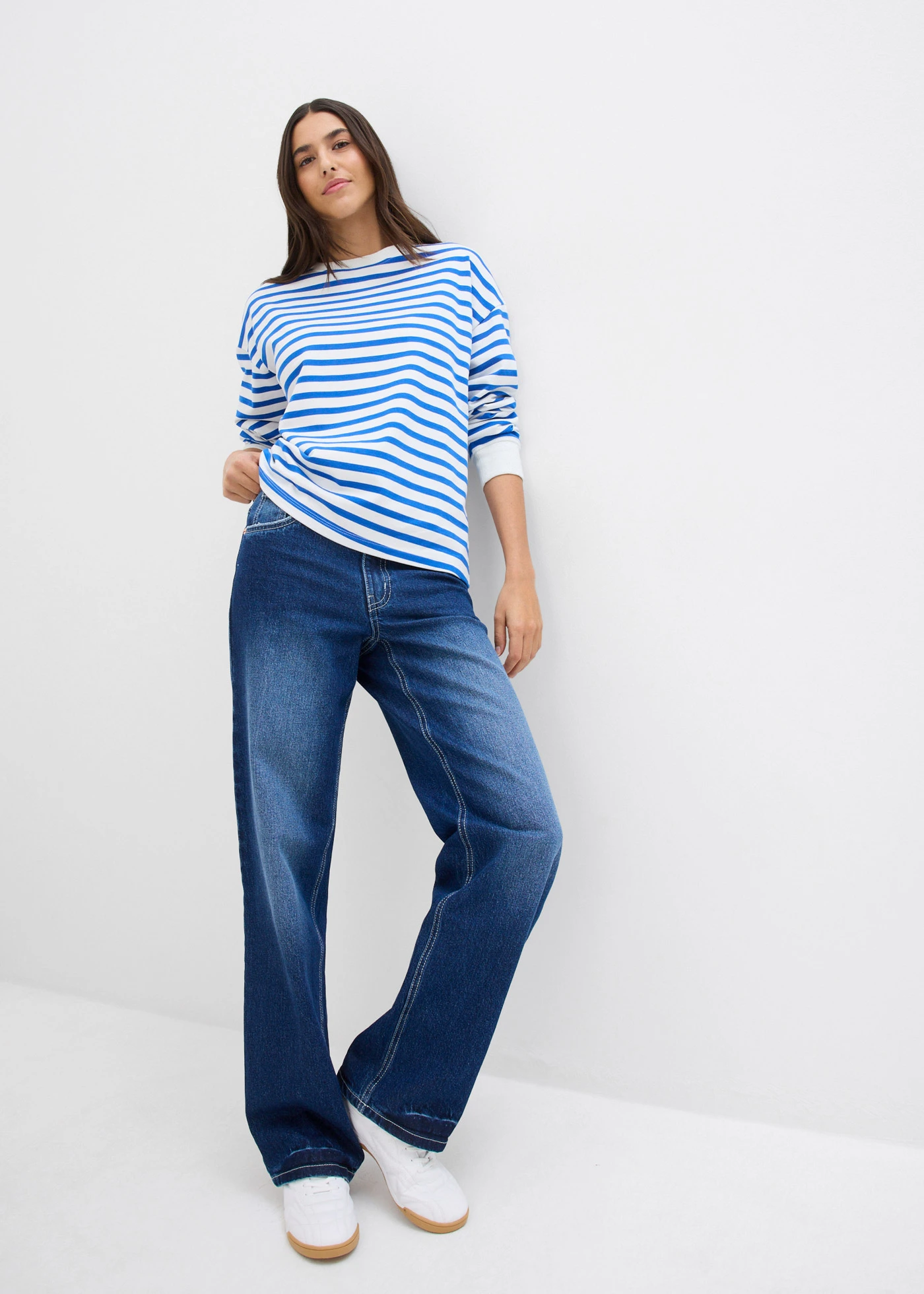 Bluză casual din bumbac organic 100% • bej/albastru arctic cu dungi • magazin bonprix