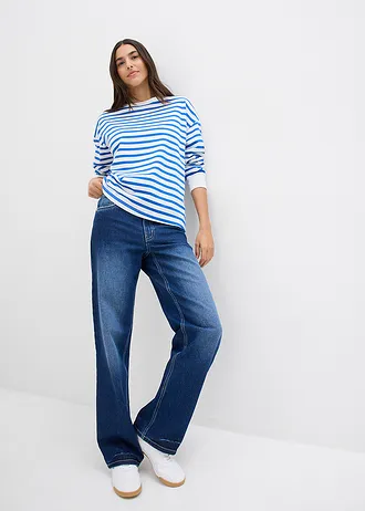 Bluza z czystej bawełny organicznej • bezowy/niebieski arktyczny w paski • sklep bonprix