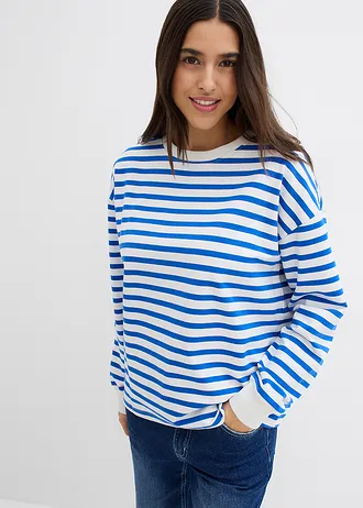 Bluza z czystej bawełny organicznej • bezowy/niebieski arktyczny w paski • sklep bonprix