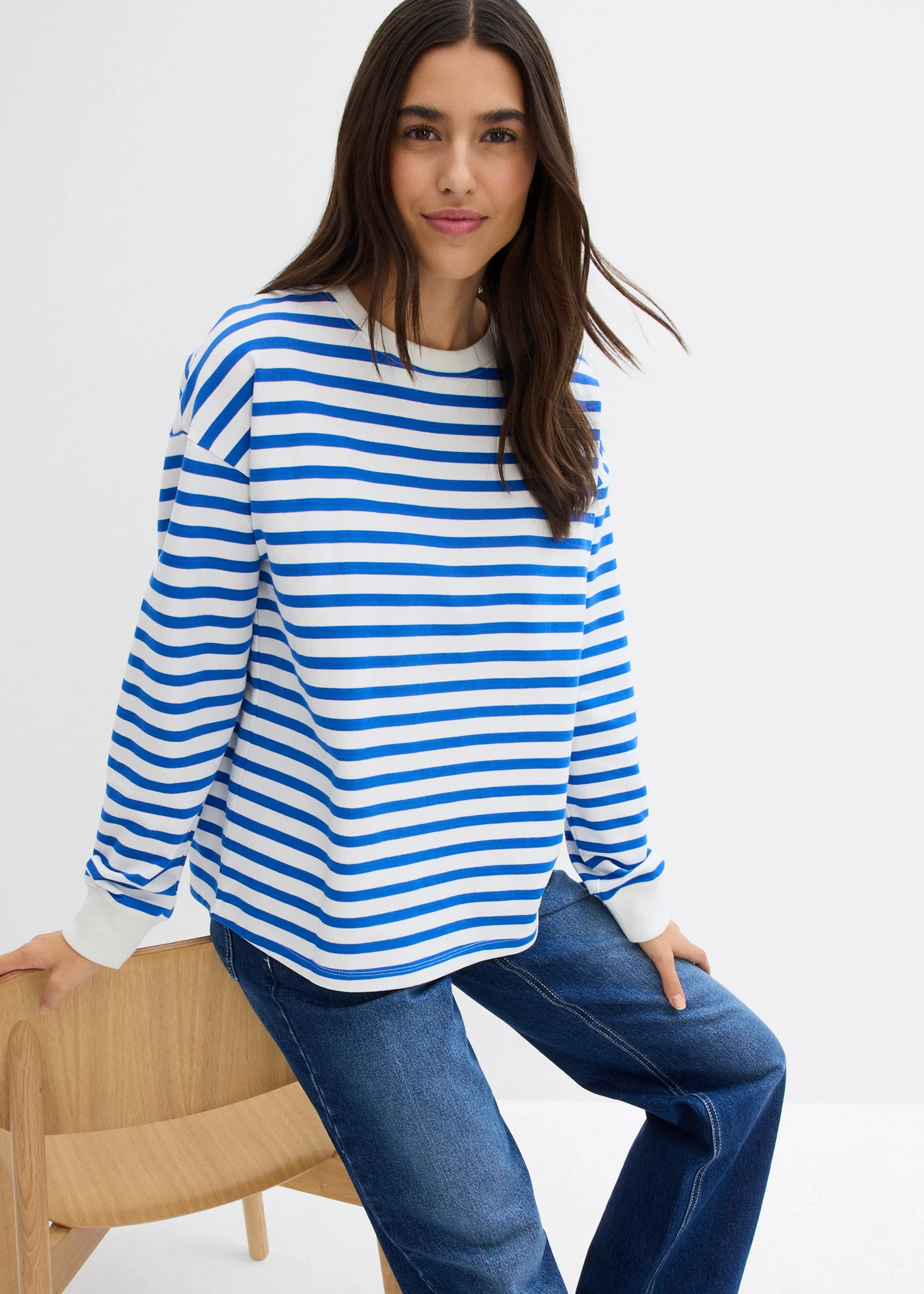 Bluză casual din bumbac organic 100% • bej/albastru arctic cu dungi • magazin bonprix