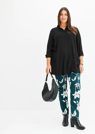 Lange blouse van viscose, Kleur: zwart