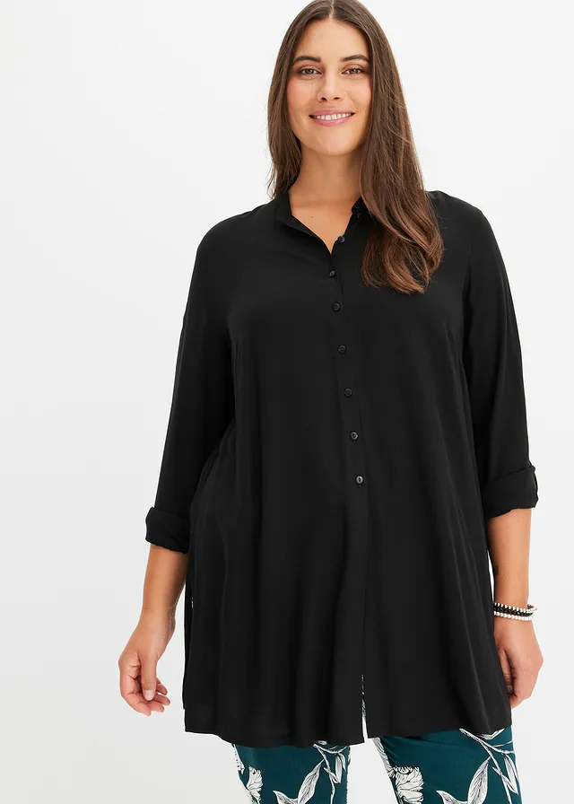 Bluză lungă din viscoză, culoare: negru