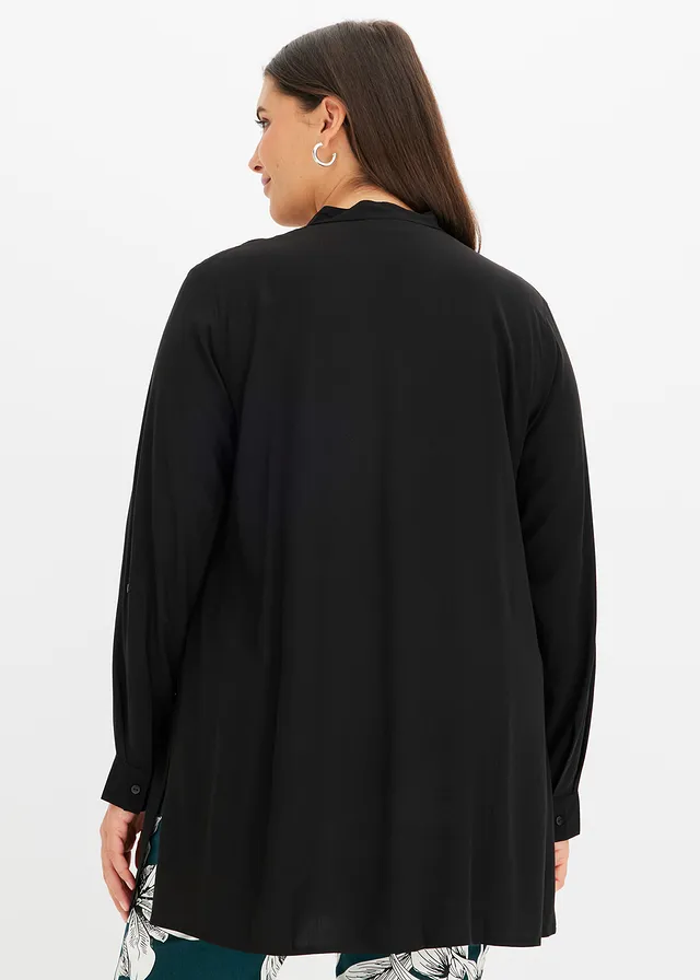 Bluză lungă din viscoză, culoare: negru